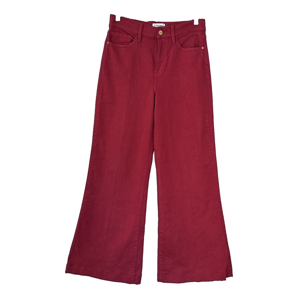 Frame Le Palazzo High Rise Denim Wide Leg Jeans Size 29 X 32 Fired Brick Red
